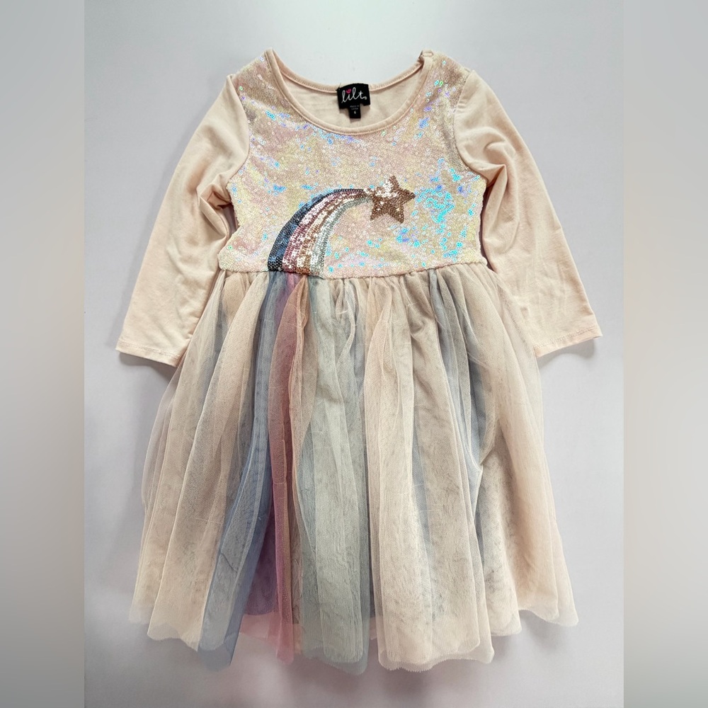 Lilt Pink Sequin Star Rainbow Tulle Dress